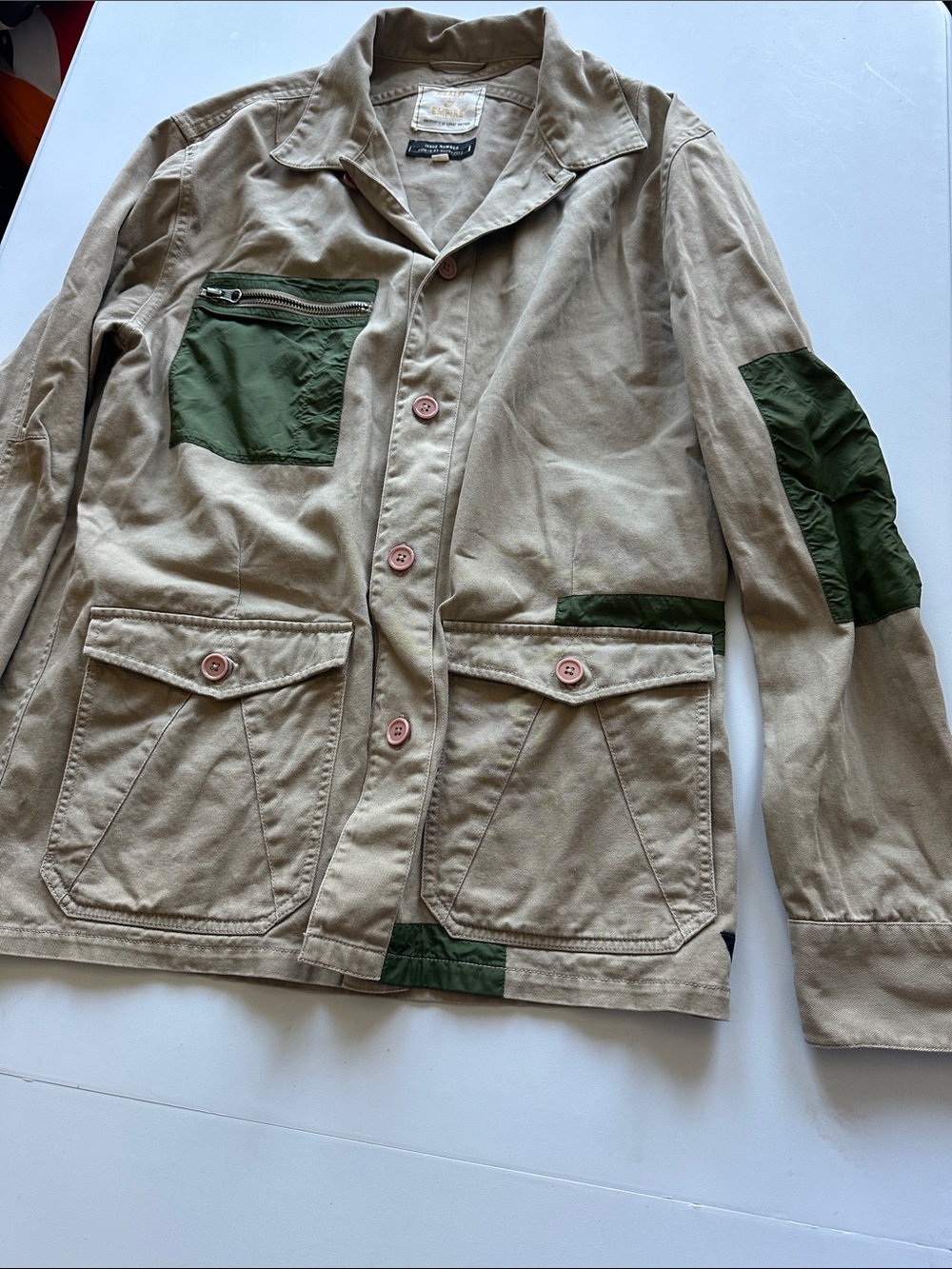 A—Men's Military Field Jacket with Olive Patch Details
